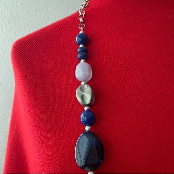 Blue Silver Chunky Necklace Long - Picture 3 of 8